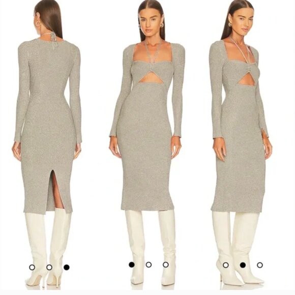 Jonathan Simkhai Danika Cut Out Midi Dress Ribbed Knit in Nougat M NWT $498